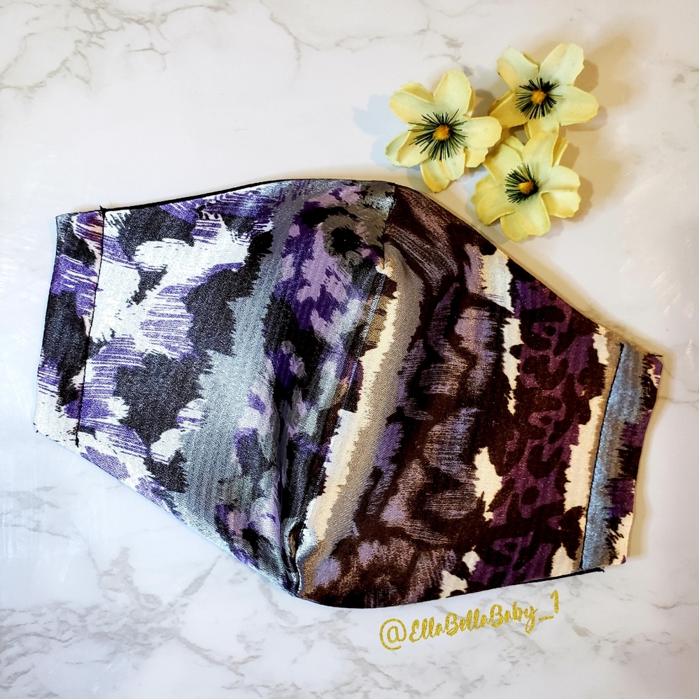 Purple Leopard Face Mask Filter 3 Layers Washable